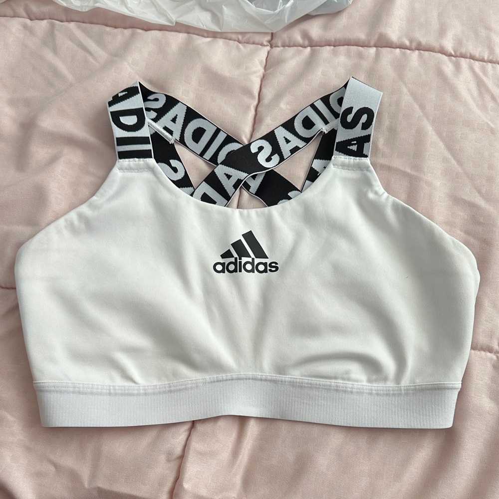 Adidas White Sports Bra with Black Logo Straps
